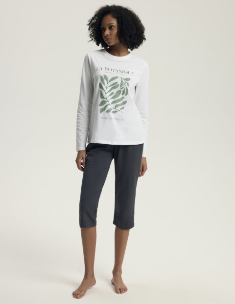 Piżama damska Danna 43686 Ecru - długi rękaw, spodnie 3/4