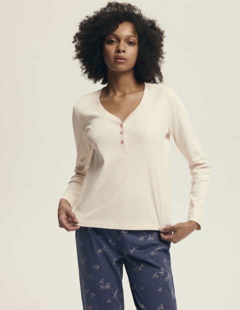 Piżama Delanie 43698 Ecru - bluza z zapięciem na guziki