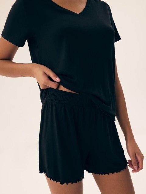 Piżama damska krótka Noves 43022 Czarna - szeroka guma w pasie