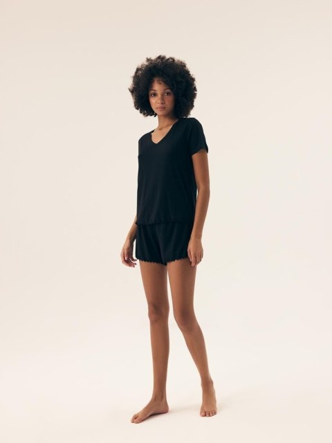 Piżama damska krótka Noves 43022 Czarna - dekolt V