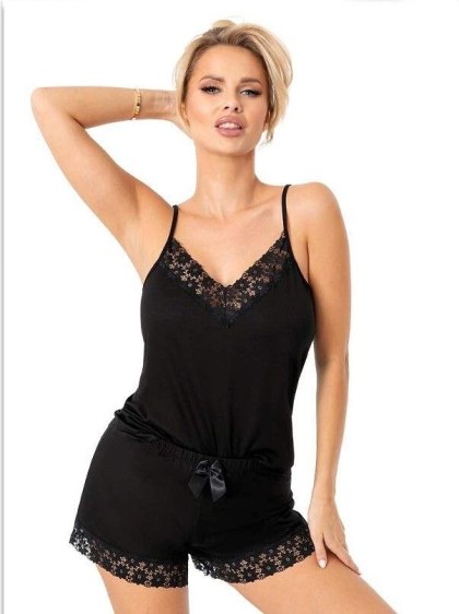 Piżama Donna Niki Short Czarna - Koronkowa z Wiskozą